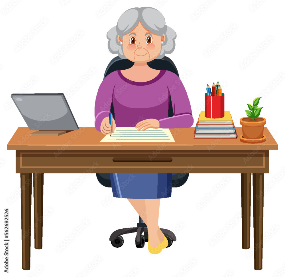 Old woman sitting in front of laptop
