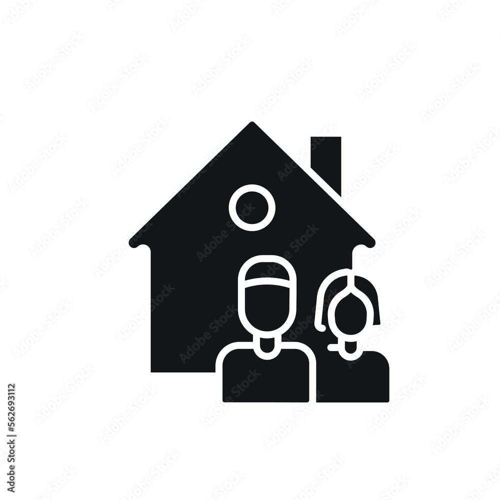Man and woman outside the house simple glyph icon. Vector solid isolated black illustration. Man and woman outside the house simple glyph icon. Vector solid isolated black illustration.