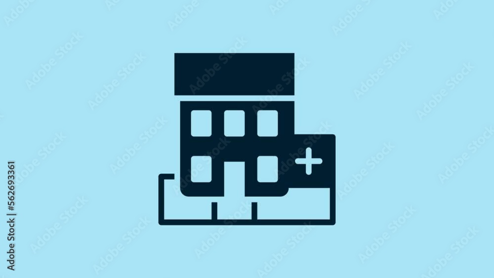 Blue Medical hospital building with cross icon isolated on blue background. Medical center. Health care. 4K Video motion graphic animation Blue Medical hospital building with cross icon isolated on blue background. Medical center. Health care. 4K Video motion graphic animation