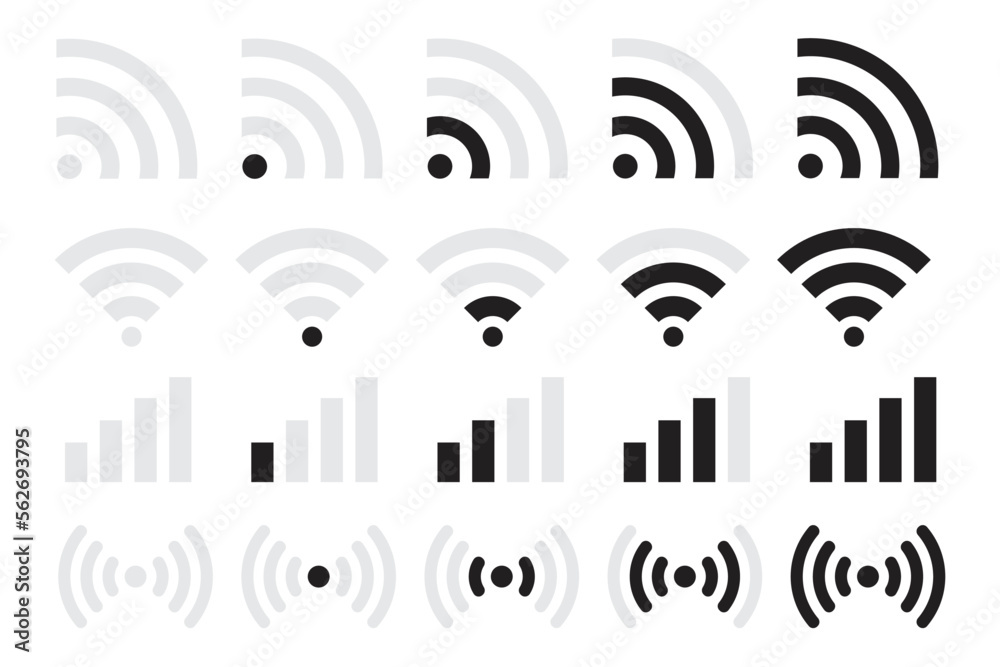 Wireless and wifi icons. Wi-fi signal symbol. Internet Connection. Vector illustration Wireless and wifi icons. Wi-fi signal symbol. Internet Connection. Vector illustration