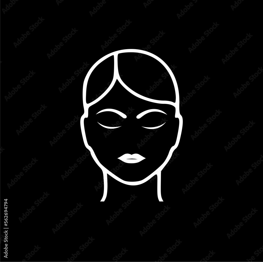 Woman face icon isolated on black background.