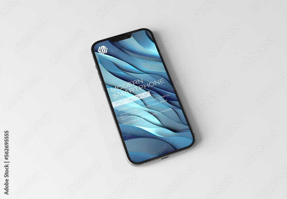 Modern Smartphone Mockup on White Surface Stock Template | Adobe Stock