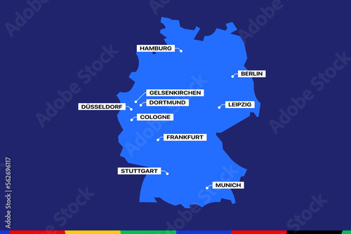 Vector map of Germany with cities hosting the European Football Championship 2024 in Germany photo