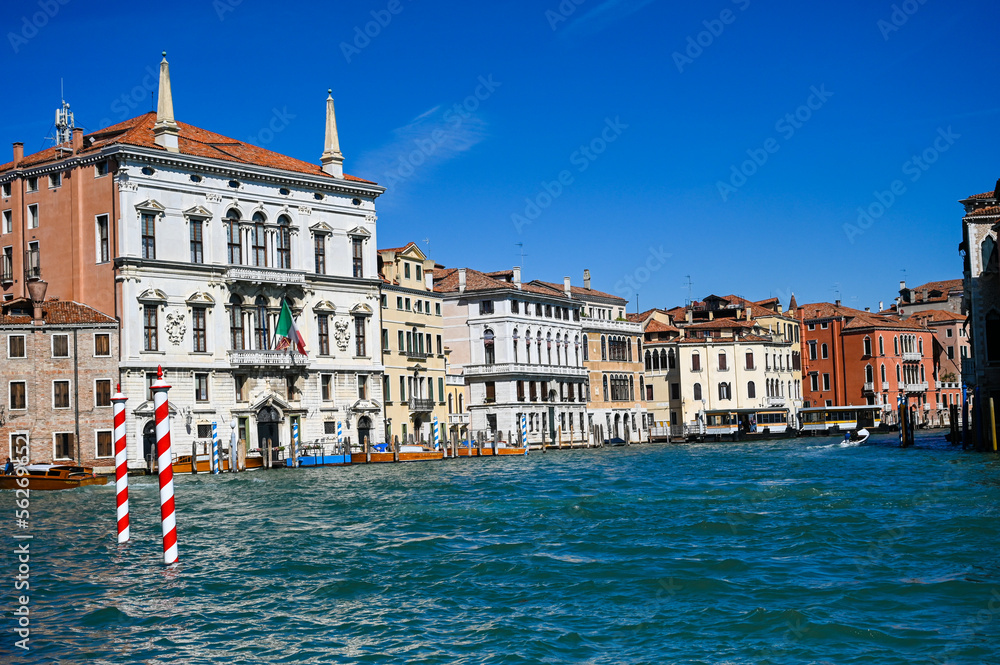 Venice, Italy: Historical buildings along the river canal.  Popular tourist destination.