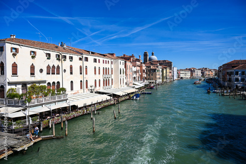 Venice, Italy: Historical buildings along the river canal. Popular tourist destination.
