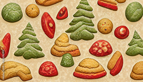 Lots of christmas cookies as seamless pattern wallpaper photo