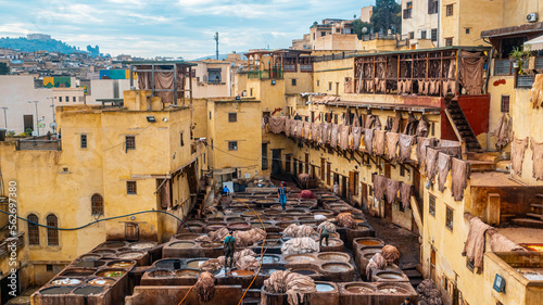 Schilderij op canvas Fez , Fes , Morocco - Concerie, leather Tanneries - Africa