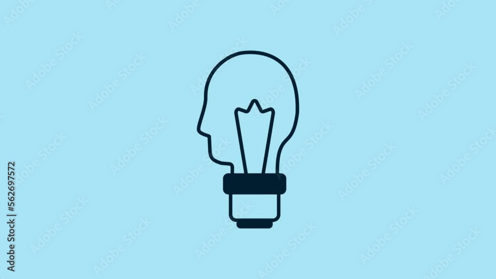 Blue Light bulb with concept of idea icon isolated on blue background. Energy and idea symbol. Inspiration concept. 4K Video motion graphic animation Blue Light bulb with concept of idea icon isolated on blue background. Energy and idea symbol. Inspiration concept. 4K Video motion graphic animation