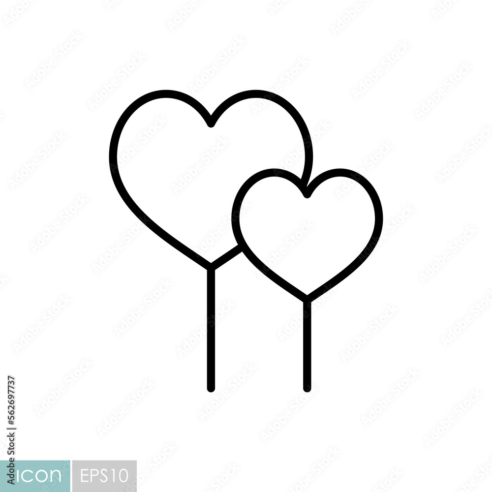 Two red heart lollipops vector icon Two red heart lollipops vector icon