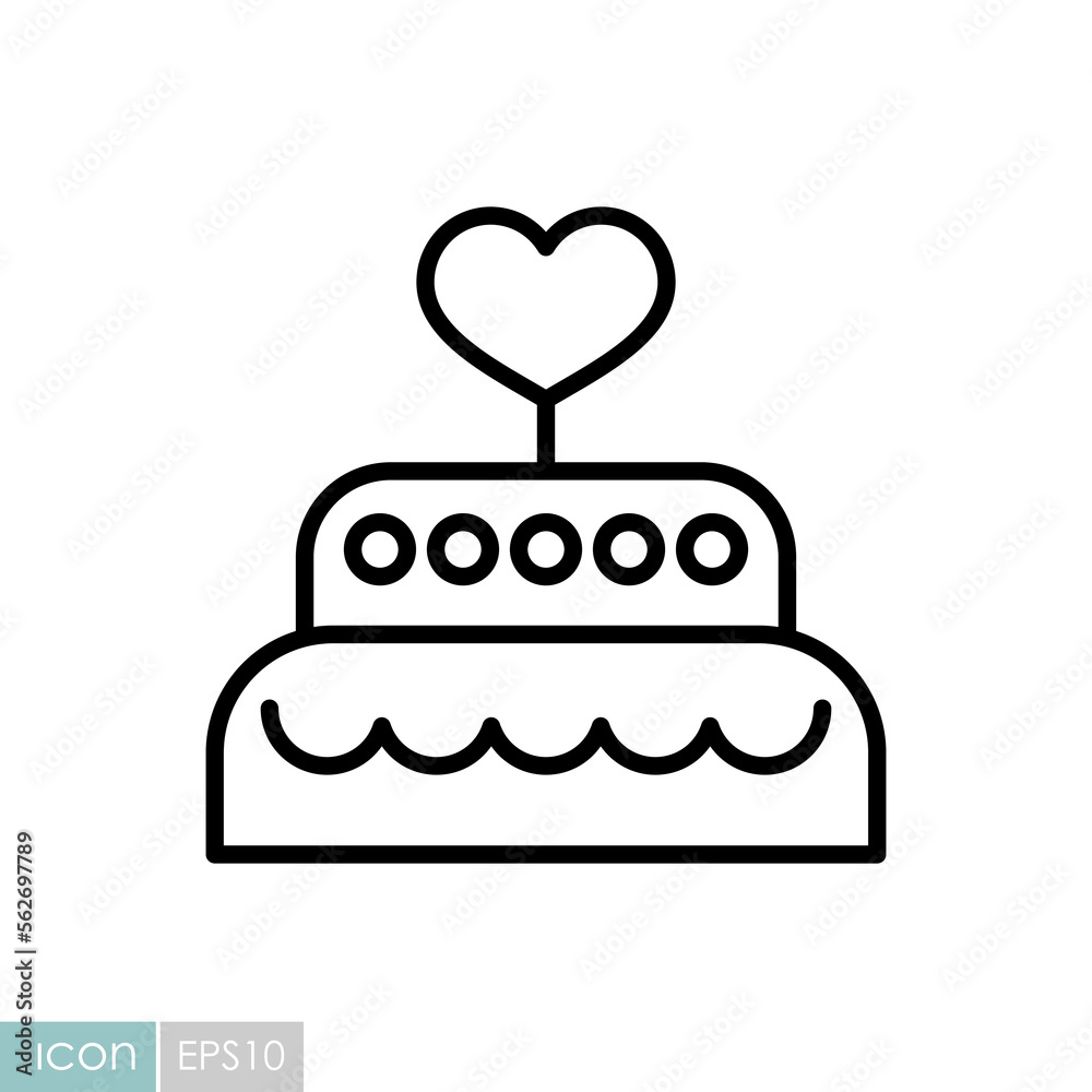 Wedding cake dessert with heart vector icon Wedding cake dessert with heart vector icon