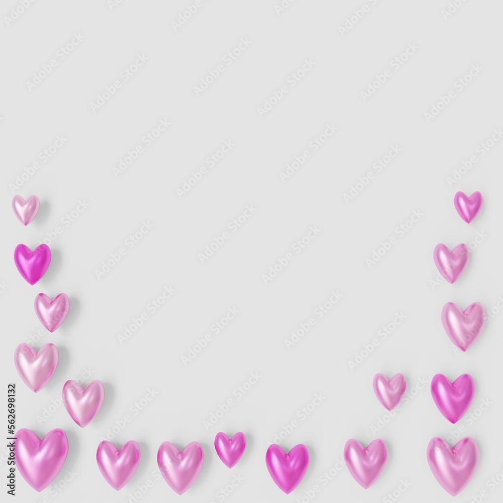 Valentine's Day Background: Frame with cute little colorful hearts (3D Rendering)