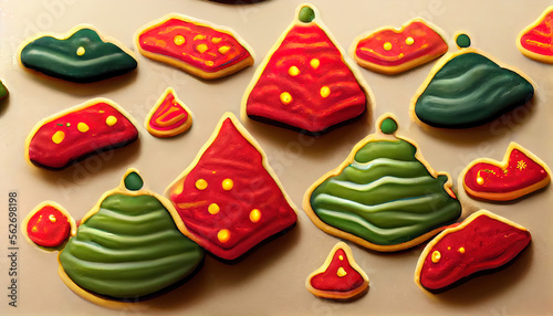 Red and green christmas cookies with icing as seamless pattern