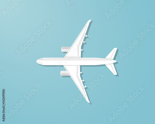 Top view passenger plane vector, simple design, isolated airplane