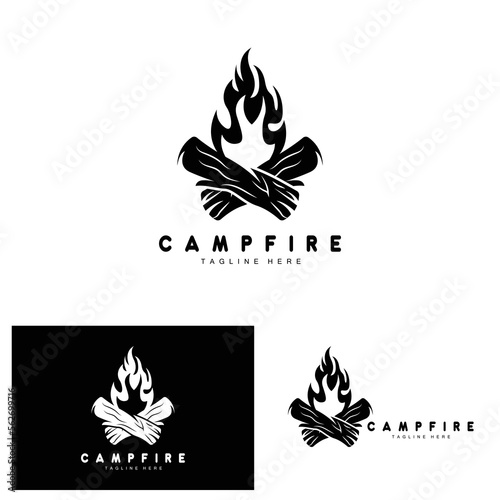Campfire Logo Design, Camping Vector, Wood Fire And Forest Design