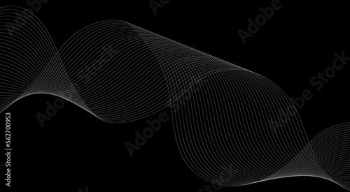 Vector abstract black background with parallel wave gradient line and dots