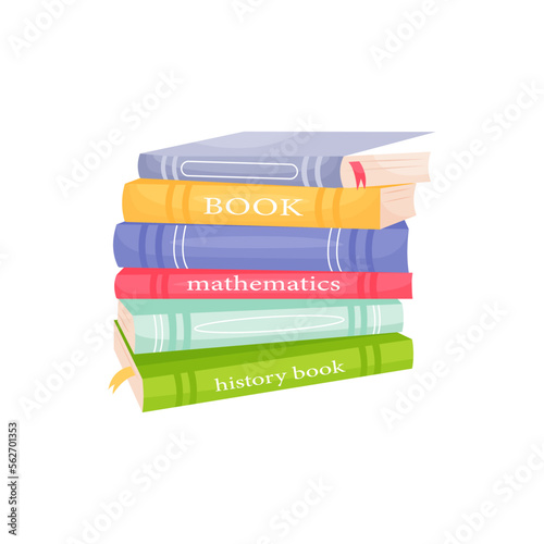 Vector illustration stack of books, book club, on white background, books in different colors, isolated illustration