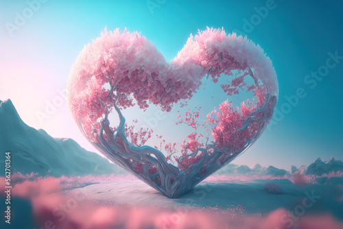 Abstract beautiful heart for Valentine's Day in the form of a waving tree. 3D illustration
