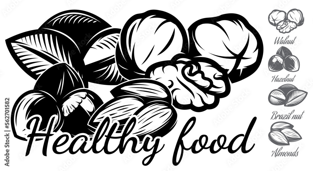 Fototapeta premium Healthy food. Set of vector templates for design. Elements to promote a healthy lifestyle