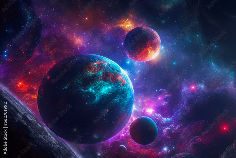 Multiverse with nebulae and galaxies in the background. Generative Ai