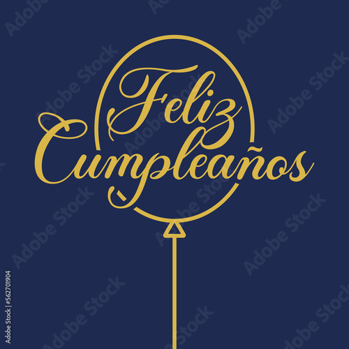 Celebración de cumpleaños. Logo aislado con texto manuscrito Feliz Cumpleaños en español con silueta de globo de aire lineal para su uso en felicitaciones y tarjetas