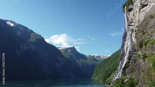 Beautiful nature of Norway wit mountains, waterfall and a fjord