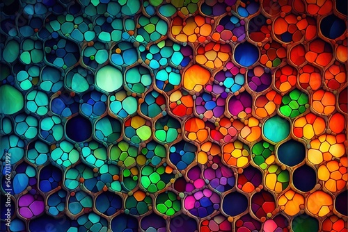  a colorful wall with many different colors of paint on it's side and a pattern of circles on the side of the wall and a circular pattern of the wall, with a multi - colored. Generative AI