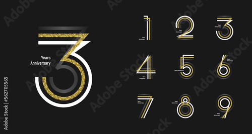 1st anniversary set 1 2 3 4 5 6 7 8 9 vector template. Design for birthday celebration, greeting cards and invitation cards.