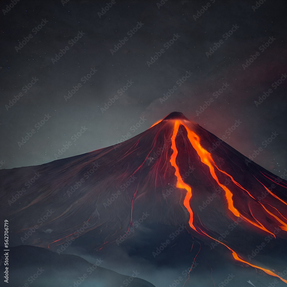 A fiery volcano high fantasy artwork created with Generative AI technology