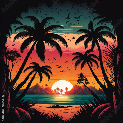 Fotobehang tropical sunset with trees