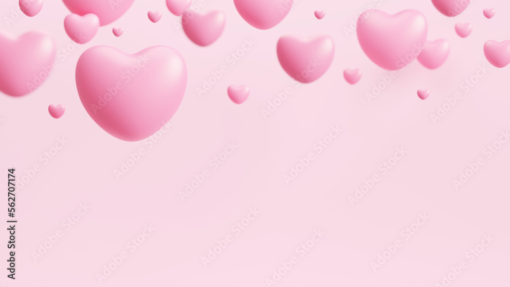 Hearts background Valentine's day banner 3D render