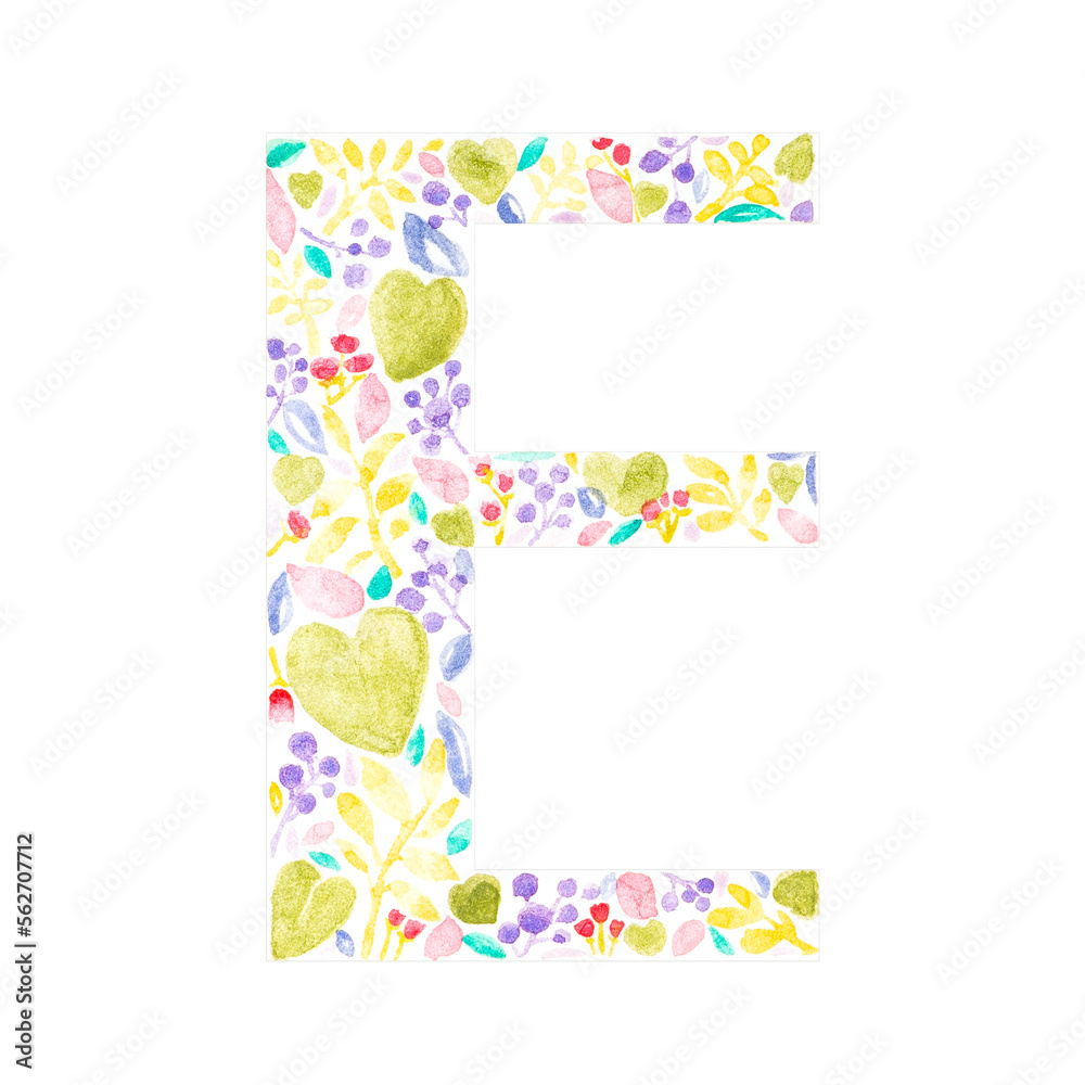 alphabet letter English letter E of egg character draw colorful flowers and leaves design hand drawn watercolor art on white background. PNG file alphabet letter English letter E of egg character draw colorful flowers and leaves design hand drawn watercolor art on white background. PNG file