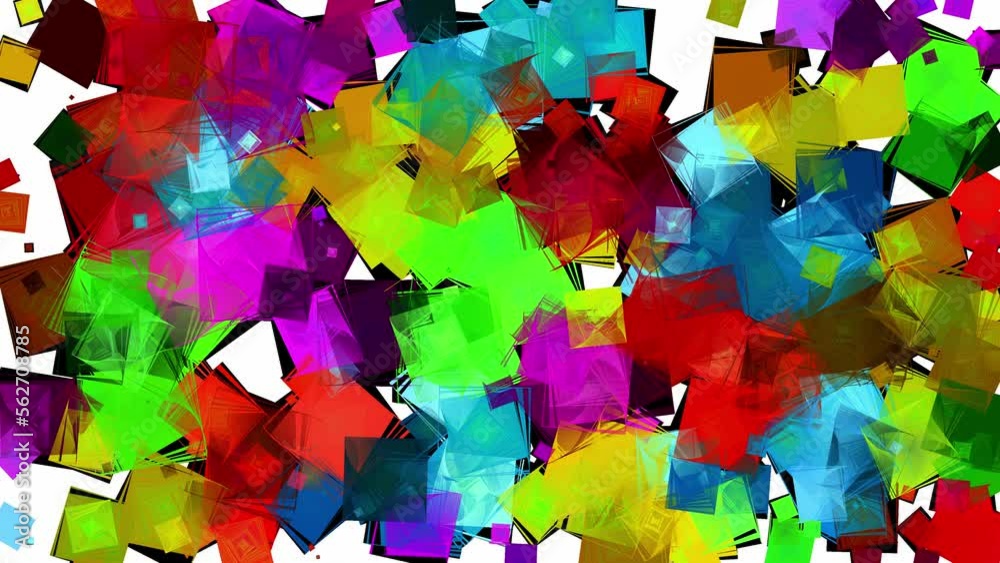 Abstract digital animation of multicolored rotating spiro boxes. Artificial intelligence concept of computer generated geometric shapes on white background