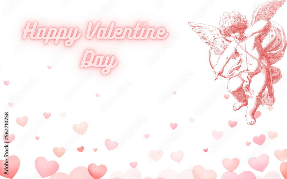 Horizontal Valentine day background with Love shape and cupid. Romantic background