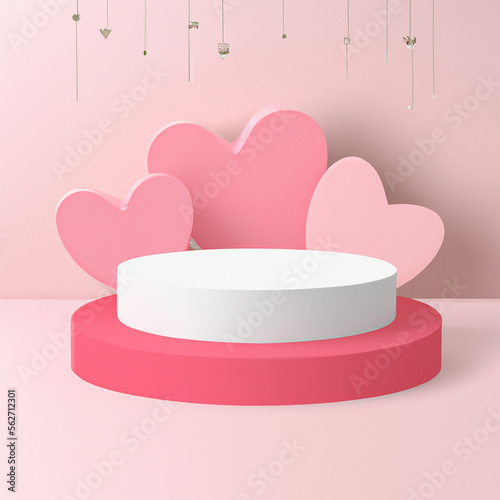 3D pink love product podium with hearts and displays created with Generative AI technologie