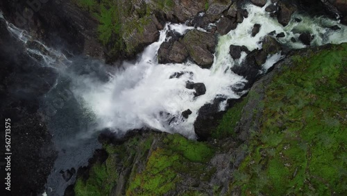 Zoom into a high waterfall in norway