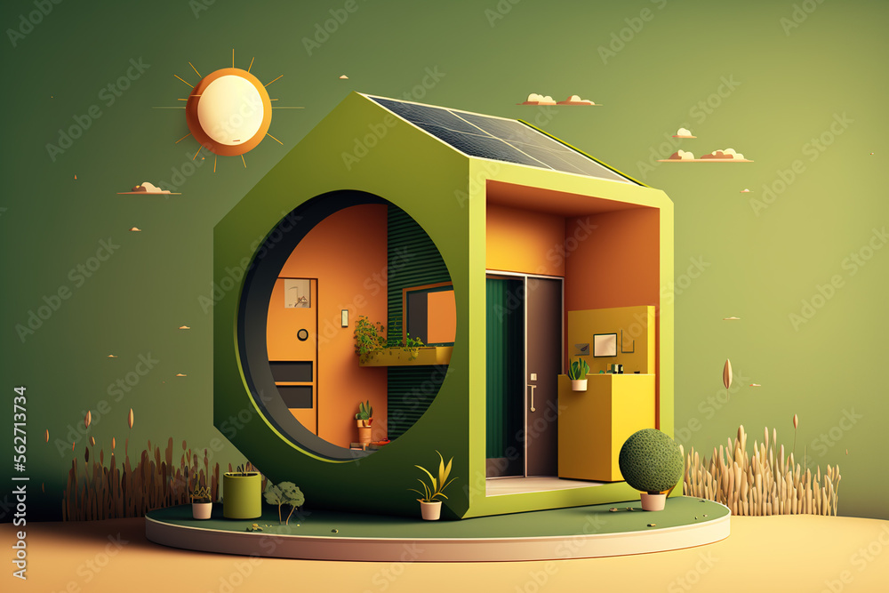 Obraz Illustration of green living. Eco home. Alternative energy. Clean living. Eco life. fototapeta, plakat