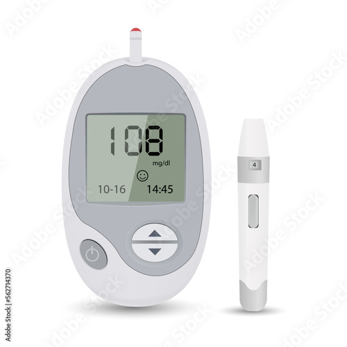 Glucometer and Syringe for Sugar Diabetes Monitoring with Copy Space Isolated on White
