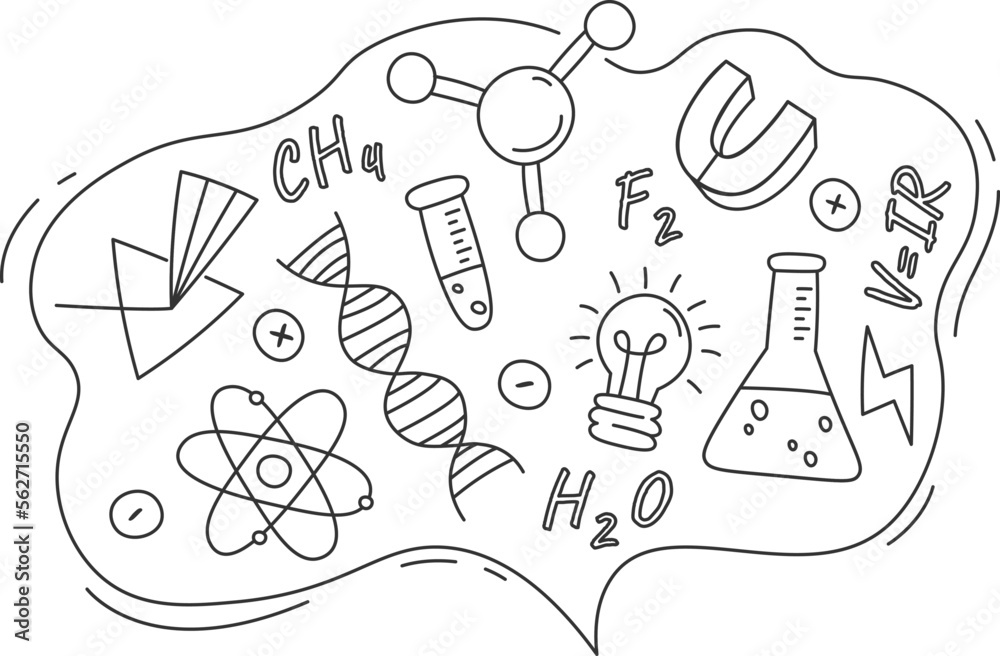 Cloud with physics science flying elements flat icon Cloud with physics science flying elements flat icon