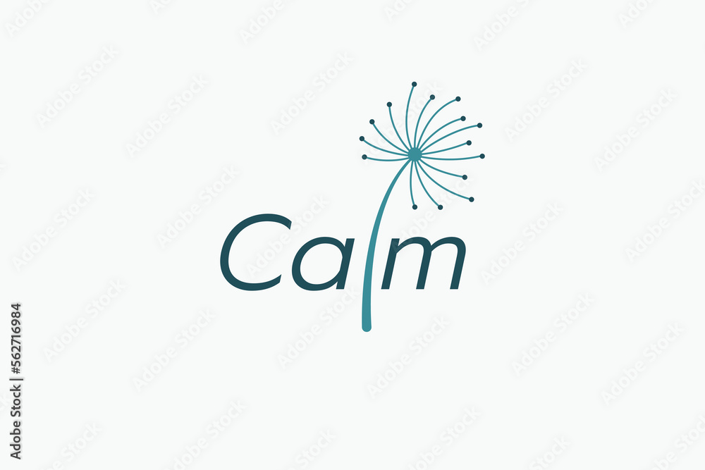 calm logo with a combination of calm lettering and a dandelion for the letter L calm logo with a combination of calm lettering and a dandelion for the letter L