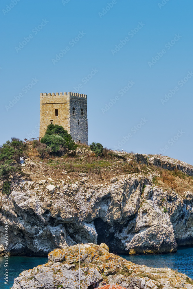 Istanbul, Turkey. An old tower in Sile on a rock on the shores of the Black Sea.