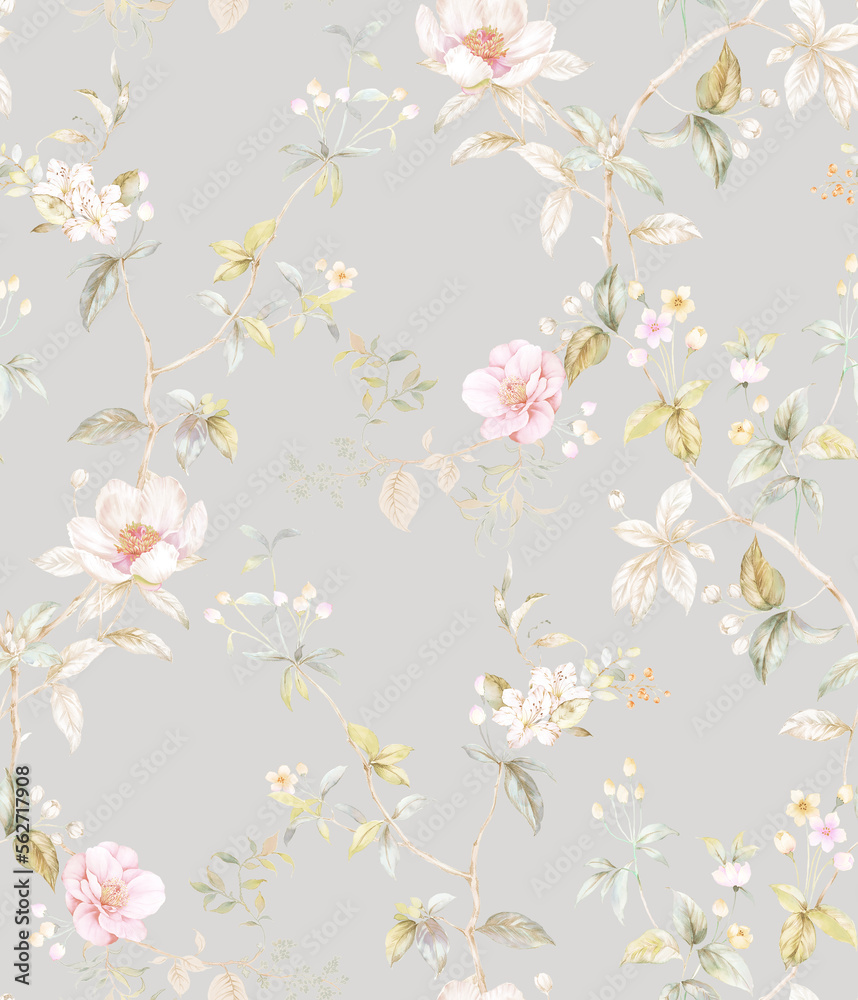 Fototapeta premium Classic Popular Flower Seamless pattern background.Perfect for wallpaper, fabric design, wrapping paper, surface textures, digital paper.