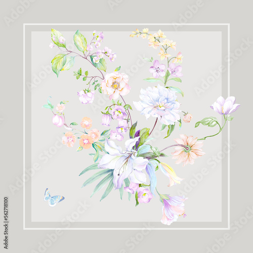 Flowers watercolor illustration.Manual composition.Big Set watercolor elements   Design for textile  wallpapers   Element for design Greeting card