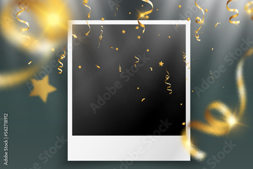 Congratulatory photo frame with shiny gold dust and light effects.	

