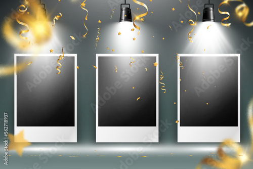 Congratulatory photo frame with shiny gold dust and light effects.	

