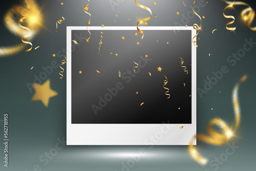 Congratulatory photo frame with shiny gold dust and light effects.	

