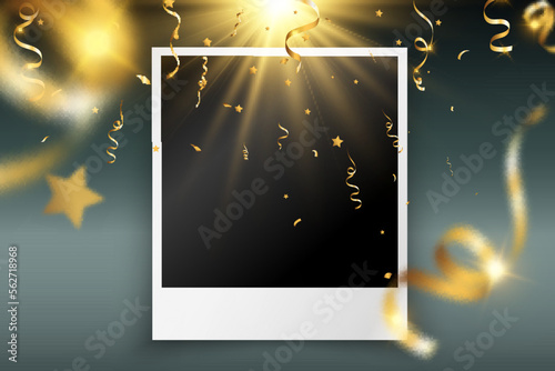Congratulatory photo frame with shiny gold dust and light effects.	

