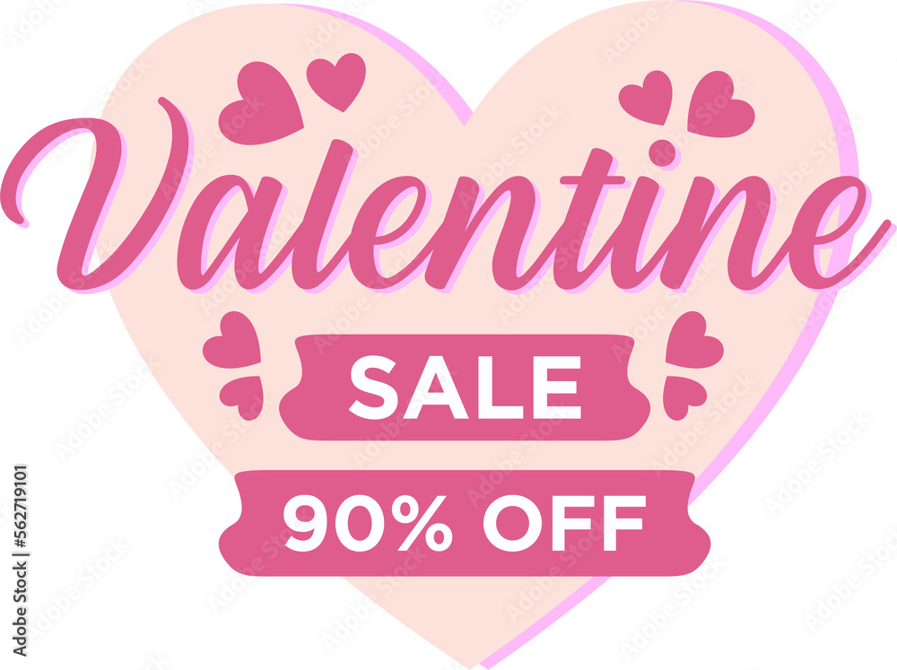 Valentine's Day Sale Poster Design With 90% Discount Offer And Heart On Pastel Pink