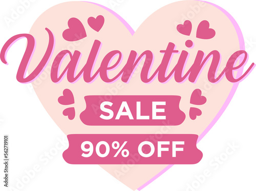 Valentine s Day Sale Poster Design With 90  Discount Offer And Heart On Pastel Pink