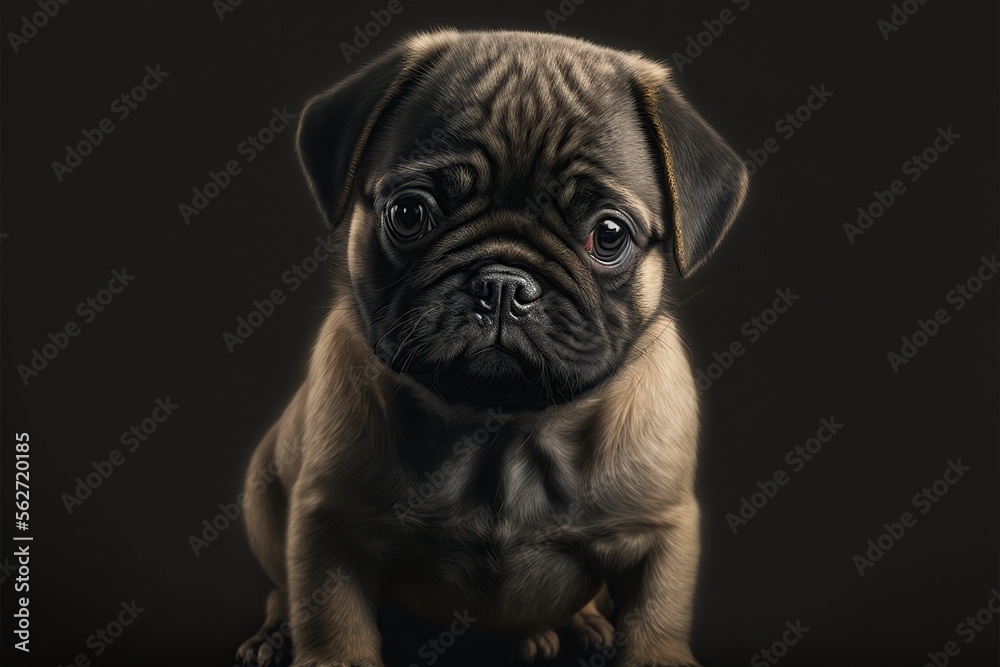 Cute pug dog on black background, ai generative Cute pug dog on black background, ai generative