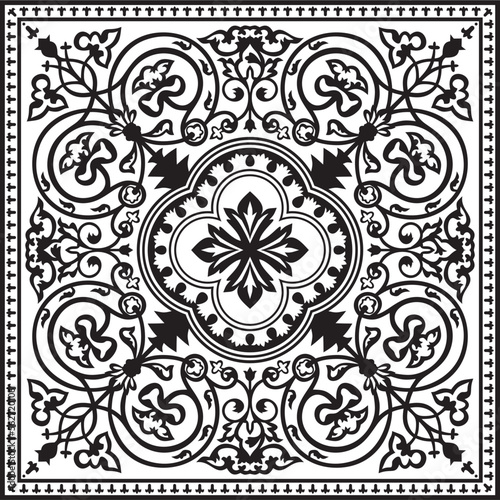 Vector monochrome square Byzantine ornament. Tiles of ancient Greece and the Eastern Roman Empire. Decoration of the Russian Orthodox Church..